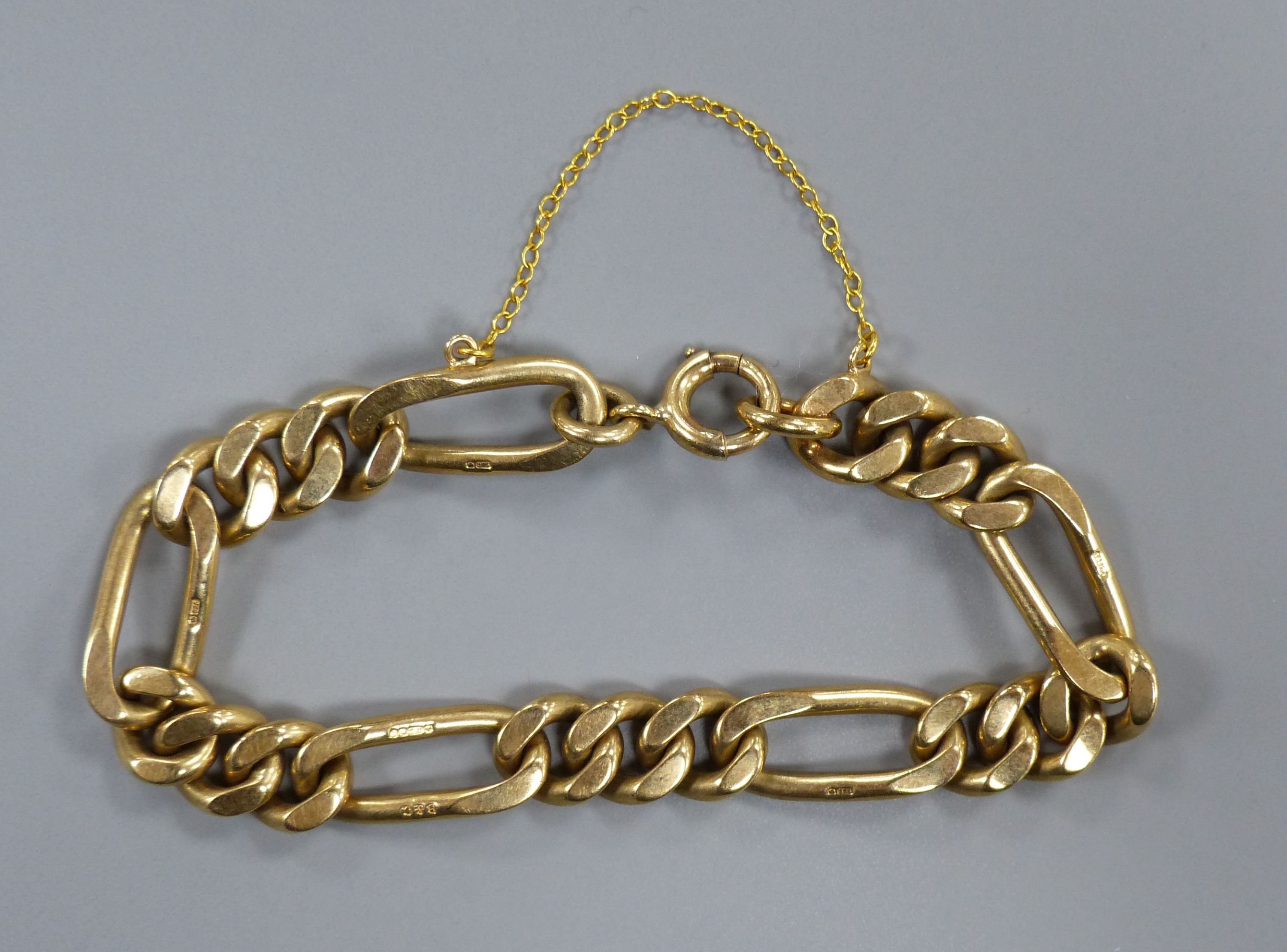 A 9ct gold curb and oval link bracelet, approx. 20cm,